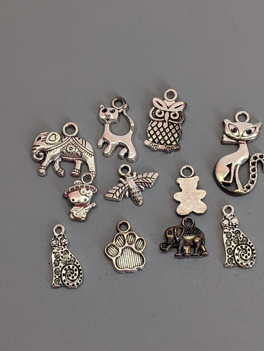 11 Piece Silver Tone Charm Lot Animals Nature Symbols Jewelry Making Craft